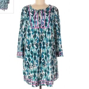 Misslook Teal Pink Paisley Loose Fit Baby Doll Dress Women's Size Medium M EUC